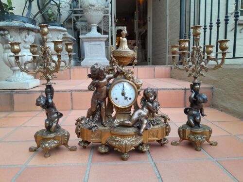 A 20th Century Brass Clock/Garniture Set