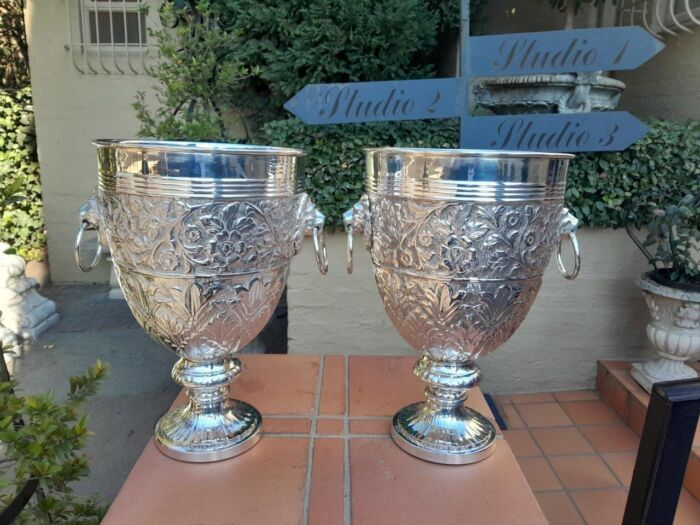 A 19th Century Pair Of Silver Plate Anglo Indian Wine Coolers