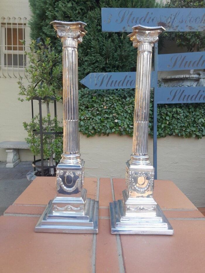 A 20th Century Pair Of French Style Heavy Silver Plate Candlesticks