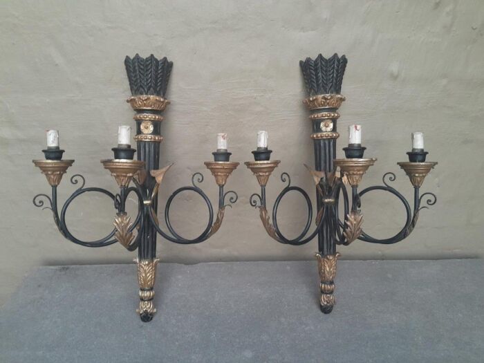 A 20th Century  French Style Pair Of  Giltwood And Metal Wall Light Sconces