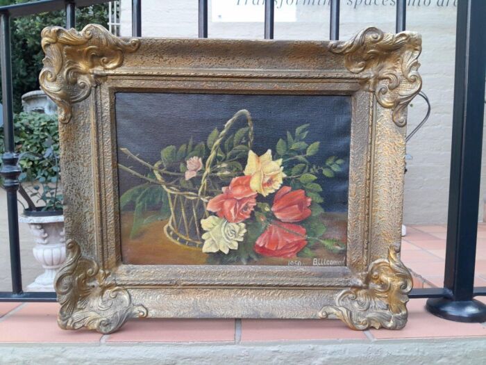 A Mid 20th Century Floral Oil Painting In Ornately Gilded Frame. Purchased In France