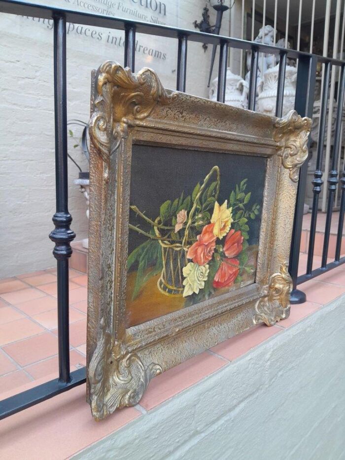 A Mid 20th Century Floral Oil Painting In Ornately Gilded Frame. Purchased In France - Image 4