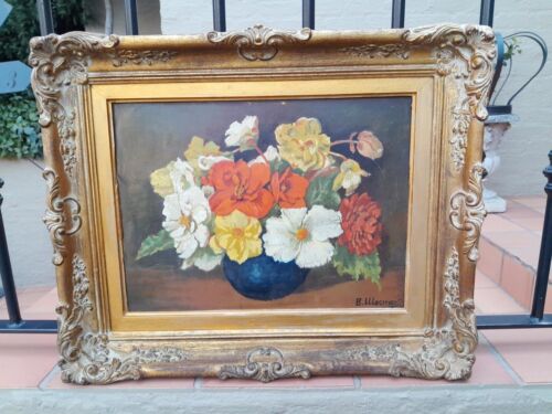 A 20th Century Oil Painting Of Flowers In Ornately Gilded Frame. Purchased In France