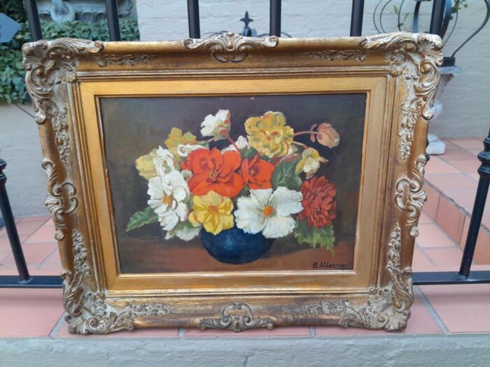 A 20th Century Oil Painting Of Flowers In Ornately Gilded Frame. Purchased In France - Image 2