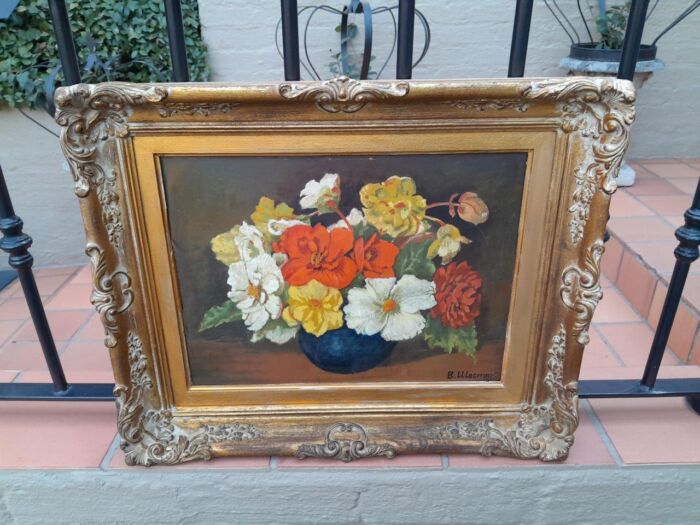 A 20th Century Oil Painting Of Flowers In Ornately Gilded Frame. Purchased In France - Image 3