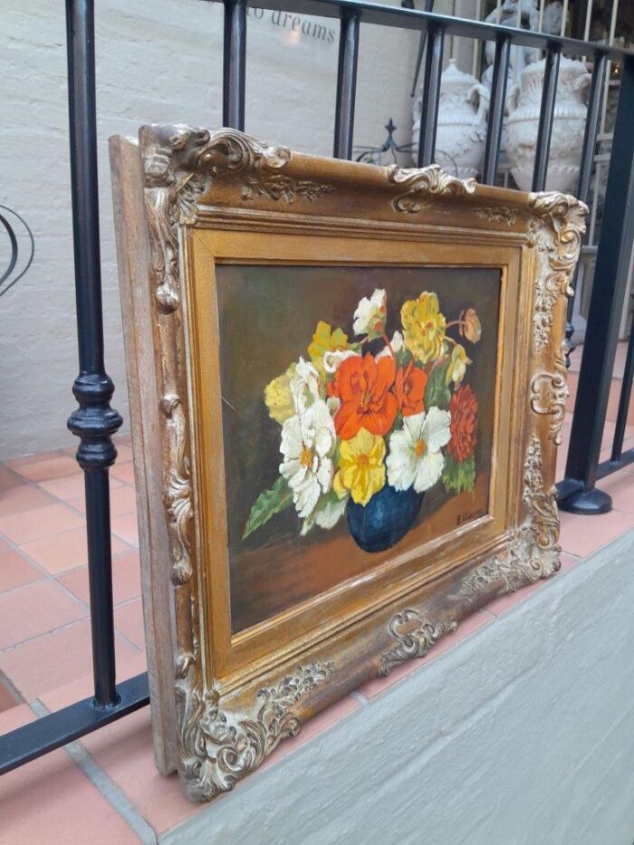 A 20th Century Oil Painting Of Flowers In Ornately Gilded Frame. Purchased In France - Image 4