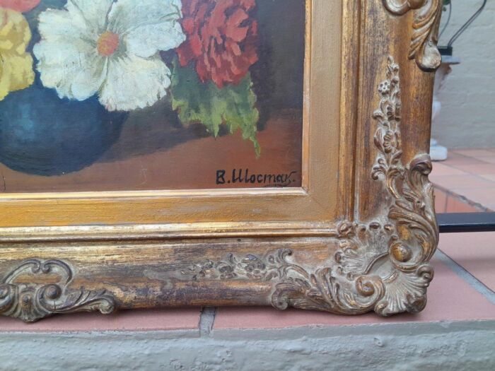 A 20th Century Oil Painting Of Flowers In Ornately Gilded Frame. Purchased In France - Image 6