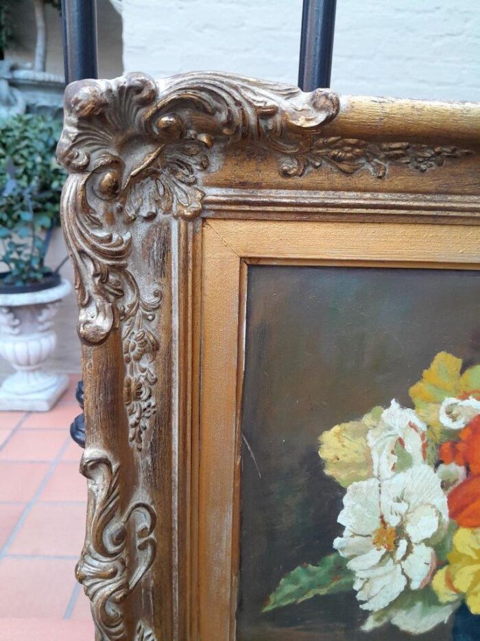 A 20th Century Oil Painting Of Flowers In Ornately Gilded Frame. Purchased In France - Image 7