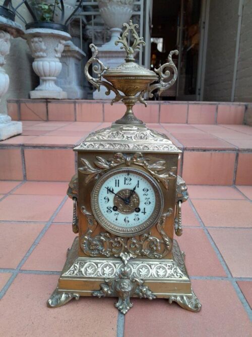 A Early 20th Century French Ormolu Bronze Eight Day Clock With Pendulum