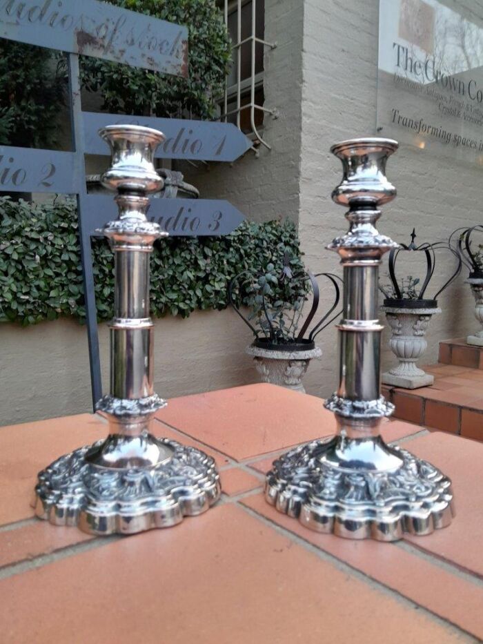 An Early 19th Century Pair Of Old Sheffield Plate Telescopic Candlesticks