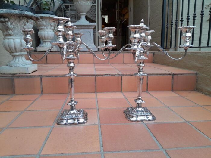 A 20th Century Pair Of Silver-Plated  Candelabras