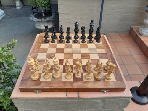 A 20th Century Wooden Chess Board with Mystery Ball Pieces