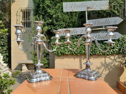 An Antique Victorian Pair of Heavy Sheffield Plate Candelabras