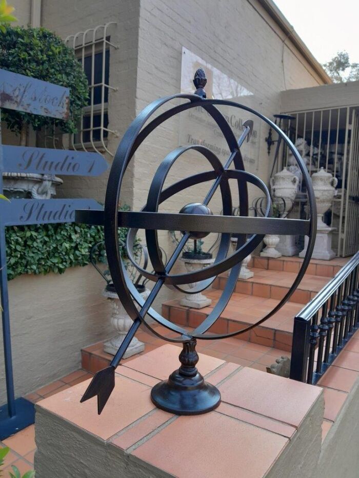 A Decorative Wrought Iron Armillary Sphere in a Antique Brown Finish - Image 4