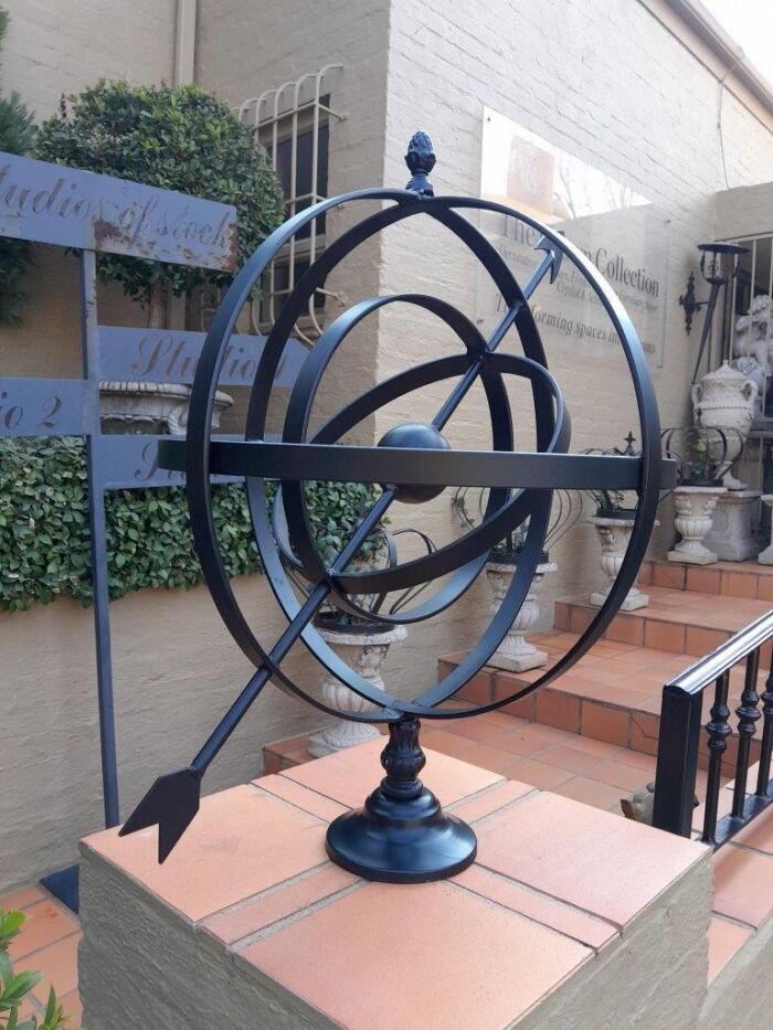 A Decorative Wrought Iron Armillary Sphere in a  Black Finish - Image 3