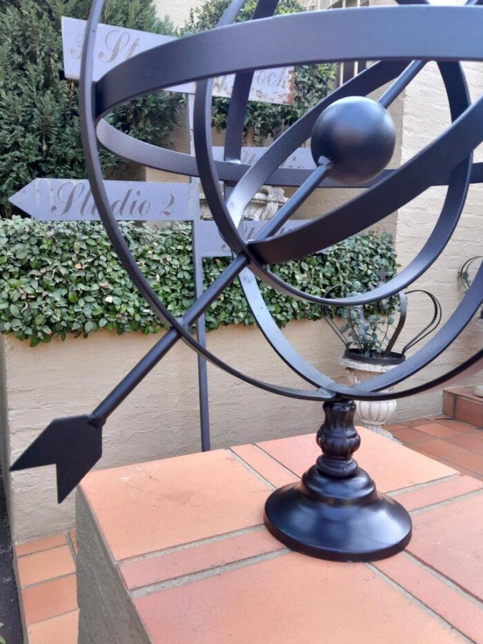 A Decorative Wrought Iron Armillary Sphere in a  Black Finish - Image 8