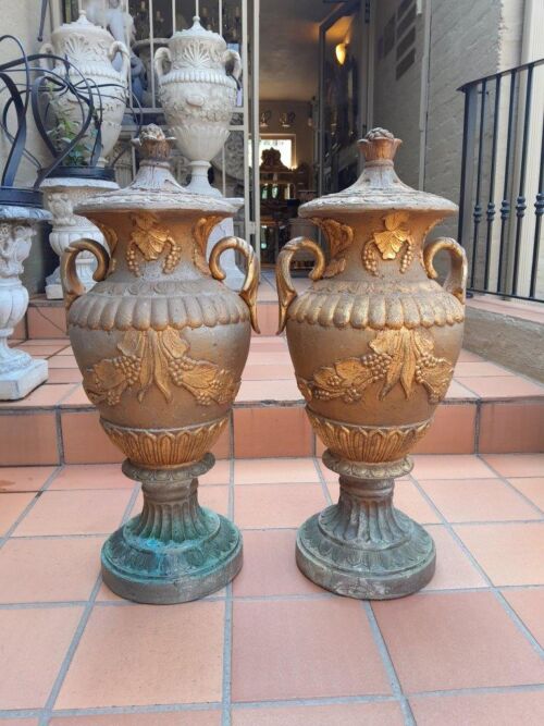 A 20th Century Large Pair Of Stone Urns On Bases