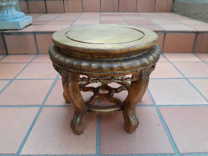 A 20th Century Chinese Ornately Carved Wooden Base / Stand Hand Gilded with Gold Leaf - Image 2