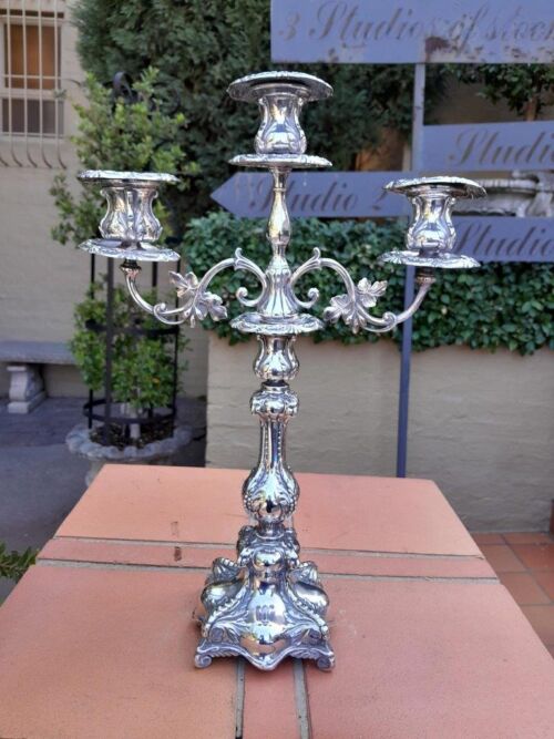 An Antique Victorian Silver-Plate Candelabra on Feet