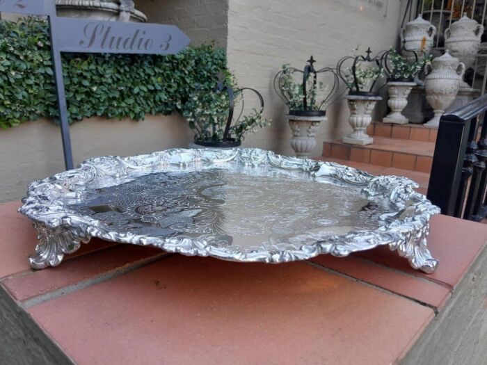 A 19th Century Old Sheffield Plated Silver Circular Tray On Feet  ND