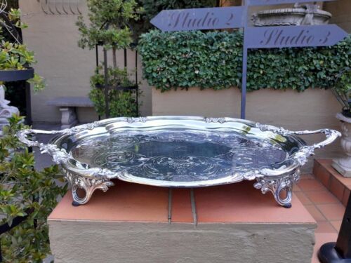 A 19th Century Large  Old Sheffield Plated Two Handle Tray on Feet 