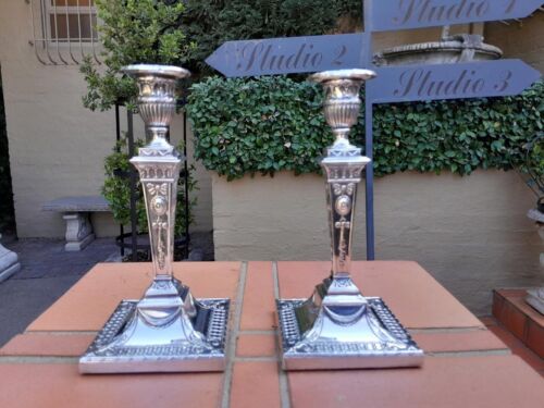 An Early 20th Century English Pair of Silver-Plated Candlesticks with Loaded Base