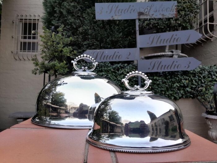 20th Century Graduated Set of Two Silver Plate Food Domes