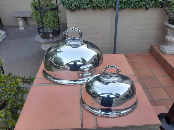 20th Century Graduated Set of Two Silver Plate Food Domes - Image 3