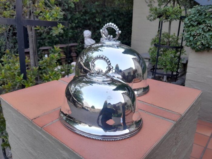 20th Century Graduated Set of Two Silver Plate Food Domes - Image 4