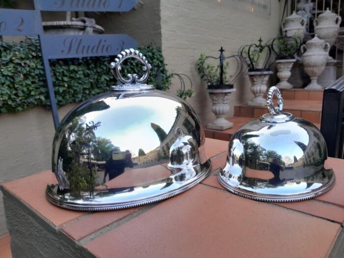 20th Century Graduated Set of Two Silver Plate Food Domes - Image 5