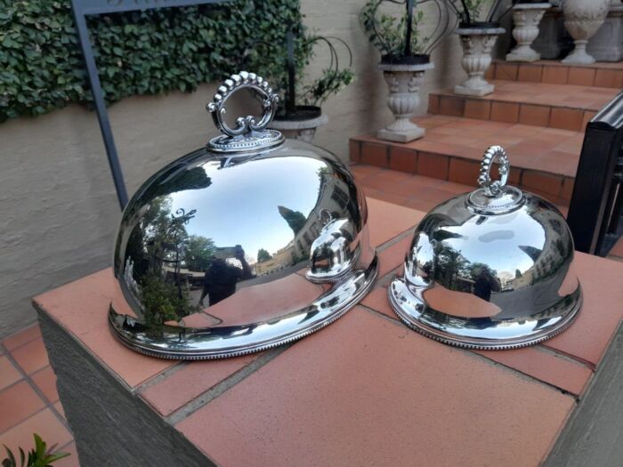 20th Century Graduated Set of Two Silver Plate Food Domes - Image 6