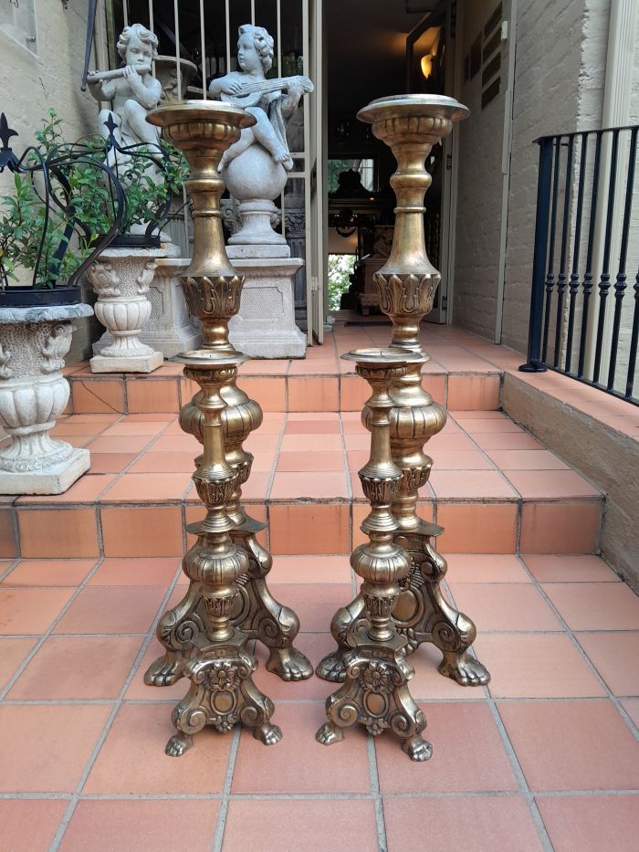 A 20th Century Set Of Four (Two Sized Pairs) Of Solid Brass Rococo Style Candelabras - Image 2