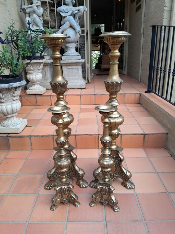 A 20th Century Set Of Four (Two Sized Pairs) Of Solid Brass Rococo Style Candelabras - Image 3