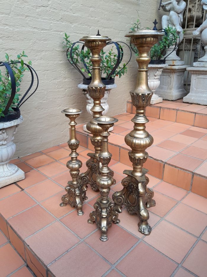 A 20th Century Set Of Four (Two Sized Pairs) Of Solid Brass Rococo Style Candelabras - Image 4