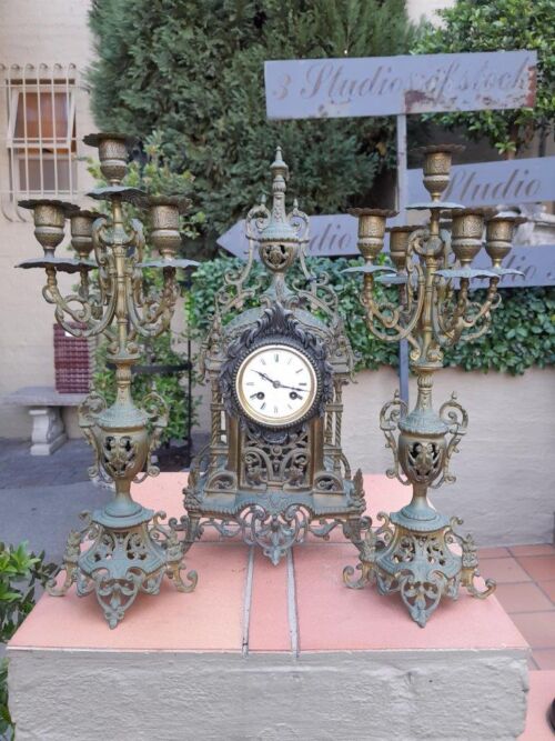 A 20th Century French Louis Xvi Style Clock And Garniture Set With Matching Candelabras