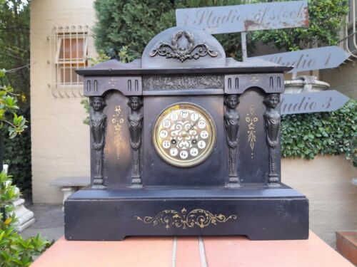 An Antique Victorian Black Slate Clock