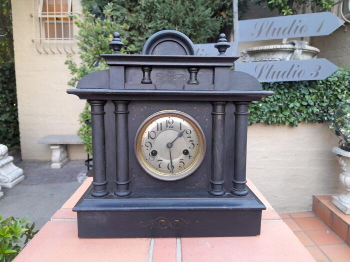 An Antique 19th Century Victorian Black Slate Clock