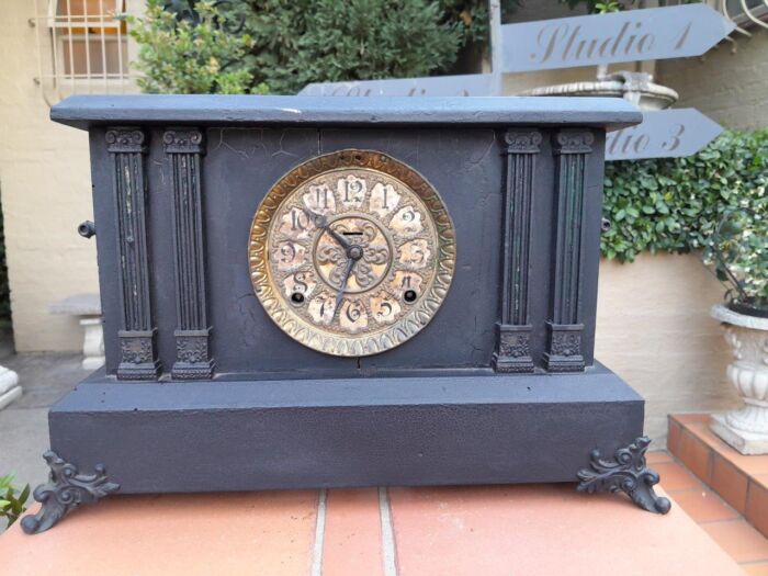 An Antique French Black Slate Clock