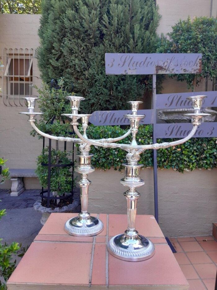 A 20th Century Pair of English Large Silver-plate Candelabrum. Excellent Condition