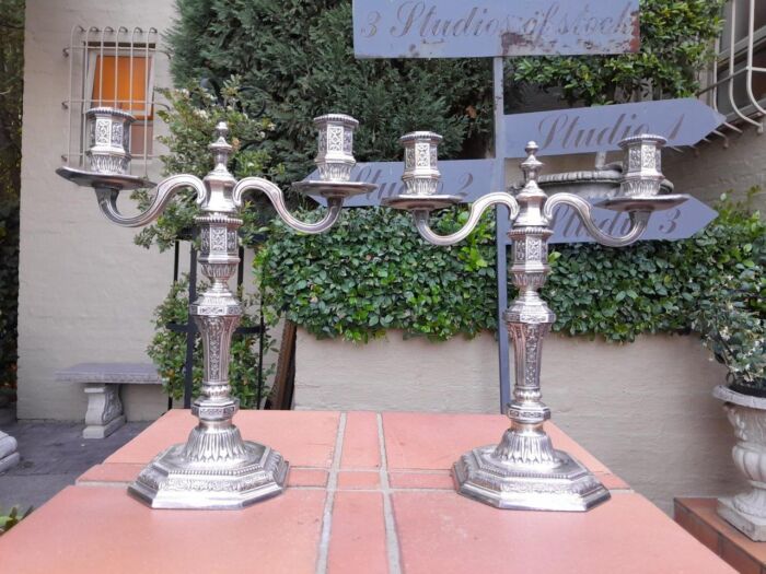 A Pair Of Christofle Silver Plate Candelabra