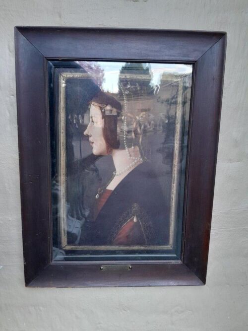 A 20th Century Lithograph Portrait Beatrice D'este After Ambrogio De Predis 1455 To1508  With Brass Plaque