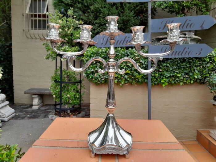 A 20th Century Silver Plate Candelabra with Wax Pans