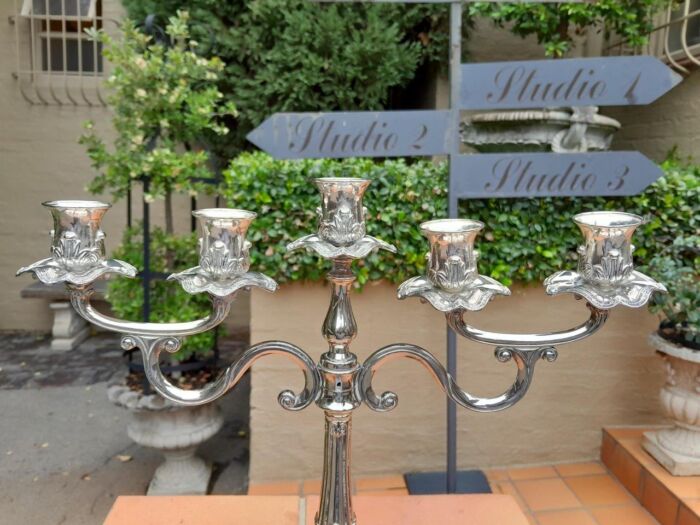 A 20th Century Silver Plate Candelabra with Wax Pans - Image 4