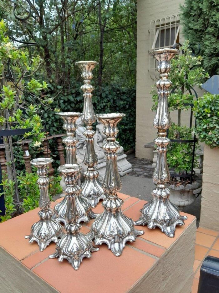 A  20th Century Ornate Set of Six Candlesticks / Holders / Sticks as in Three Graduated Pairs of Candlesticks / Holders - Image 2