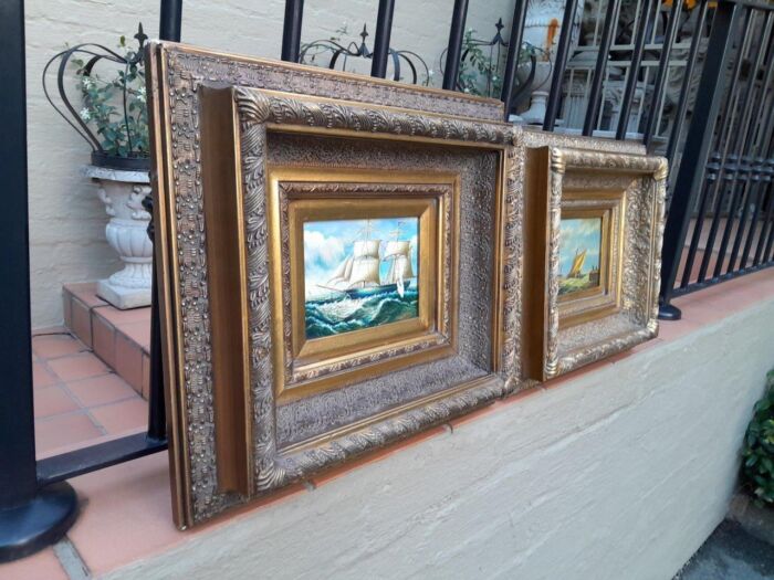 A Set of Two of 20TH Century Docking of Boats Signed in Ornately Gilded Frames - Image 3