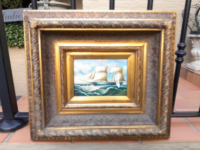 A Set of Two of 20TH Century Docking of Boats Signed in Ornately Gilded Frames - Image 5