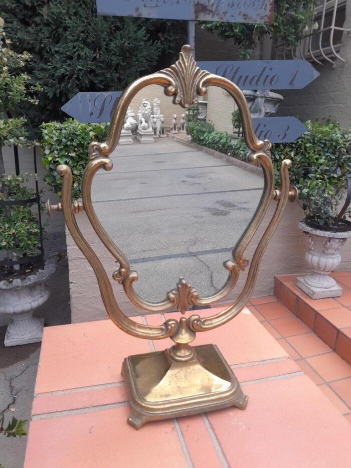 A Gilt Metal Table Mirror on Base - Image 2