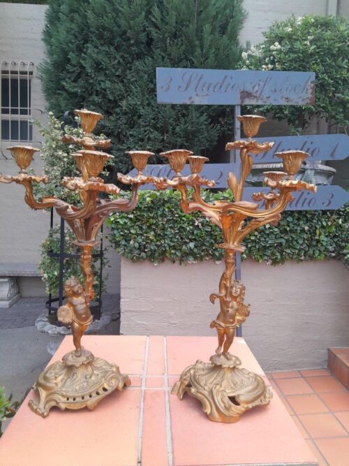 A 20th Century Pair of Gilt Metal Candelabra