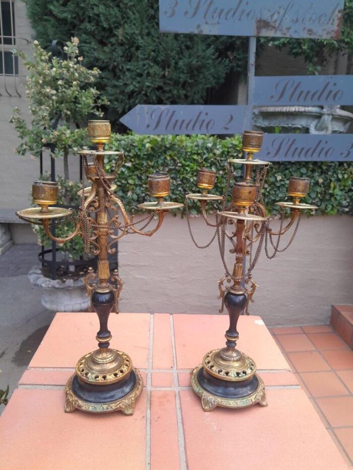 A Pair of Brass and Composite Candelabra - Image 2