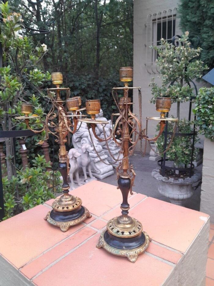 A Pair of Brass and Composite Candelabra - Image 3